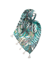 Forest Dweller Tropical Teal Green Print Tassel Scarf Wrap Sarong