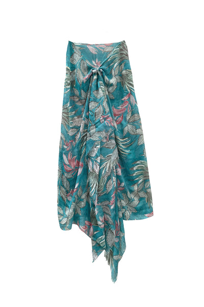 Spun Scarves Sarong Garden of Eden / Teal Garden of Eden Print Sheer and Soft Scarf Wrap Sarong