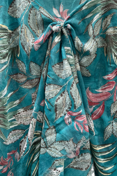 Spun Scarves Sarong Garden of Eden / Teal Garden of Eden Print Sheer and Soft Scarf Wrap Sarong