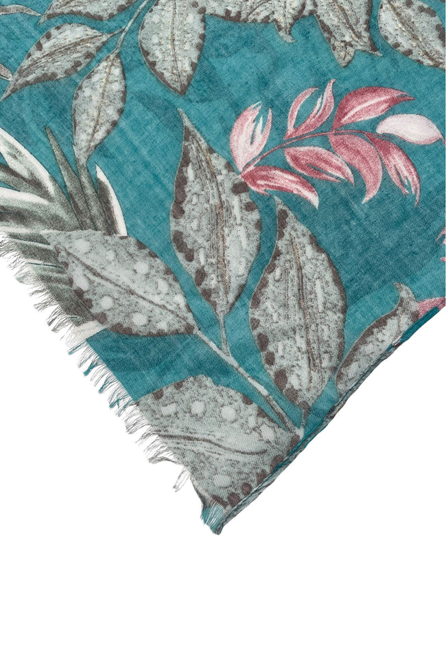 Spun Scarves Sarong Garden of Eden / Teal Garden of Eden Print Sheer and Soft Scarf Wrap Sarong
