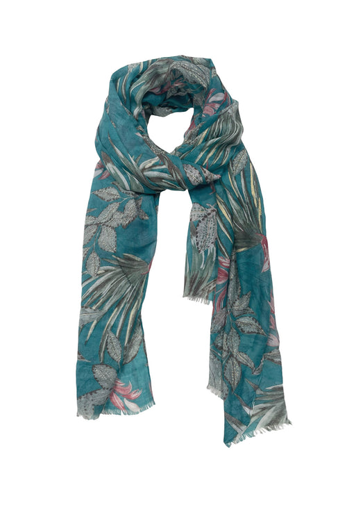 Spun Scarves Sarong Garden of Eden / Teal Garden of Eden Print Sheer and Soft Scarf Wrap Sarong