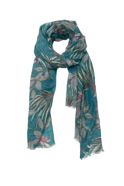Spun Scarves Sarong Garden of Eden / Teal Garden of Eden Print Sheer and Soft Scarf Wrap Sarong