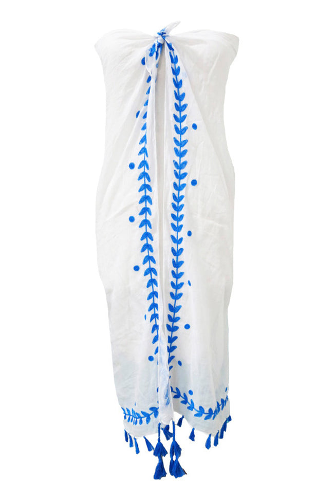 Spun Scarves sarong Leaf Dot / Neon Blue Leaf Dot Embroidery Sarong Wrap Coverup