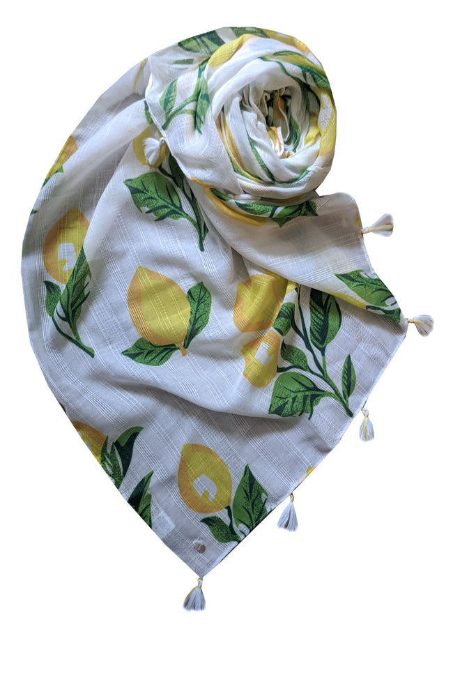 Spun Scarves Sarong Lemon Balm / White Lemon Balm Print Scarf Wrap Sarong