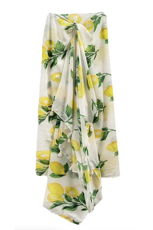 Spun Scarves Sarong Lemon Balm / White Lemon Balm Print Scarf Wrap Sarong
