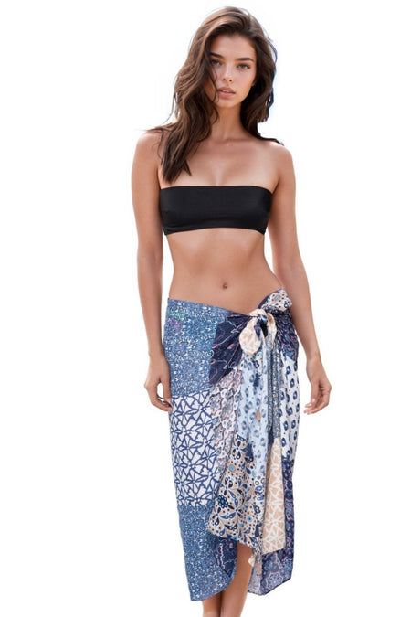 Digital Trees Printed Scarf Wrap in Brown/Blue