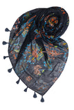 Spun Scarves Sarong Orange and Teal Print / Navy Orange and Teal Print Scarf Wrap Sarong with Sequins