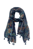 Spun Scarves Sarong Orange and Teal Print / Navy Orange and Teal Print Scarf Wrap Sarong with Sequins