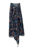 Spun Scarves Sarong Orange and Teal Print / Navy Orange and Teal Print Scarf Wrap Sarong with Sequins