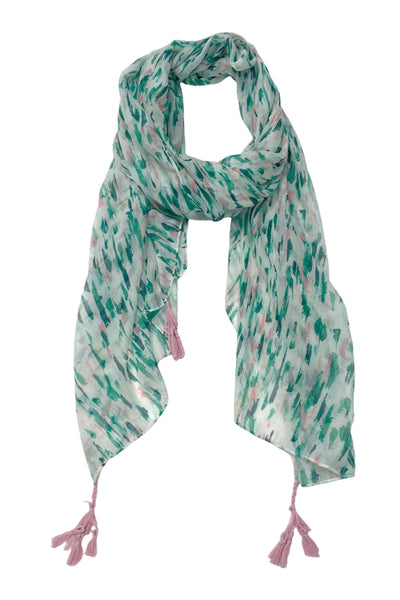 Paint Strokes Blues and Teal Tassel Print Scarf Wrap Sarong