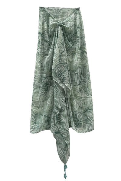 Spun Scarves Sarong Palm Garden Oasis / Sage Palm Garden Oasis Print Scarf Wrap Sarong