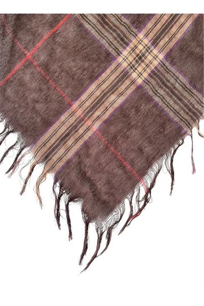 Spun Scarves Sarong Plaid Weave / Brown Plaid Weave Fringe Scarf Wrap