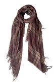 Spun Scarves Sarong Plaid Weave / Brown Plaid Weave Fringe Scarf Wrap