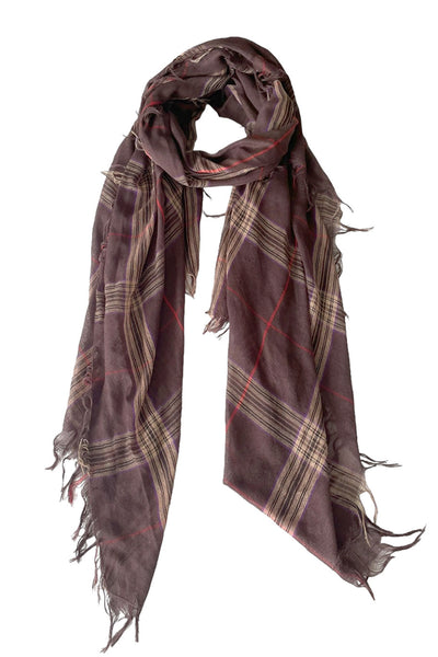 Spun Scarves Sarong Plaid Weave / Brown Plaid Weave Fringe Scarf Wrap
