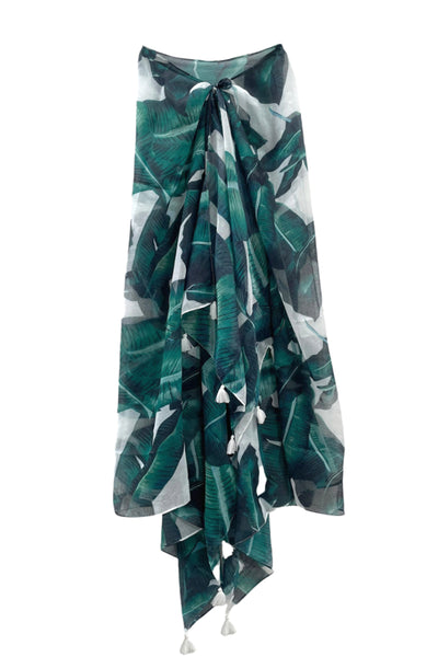 Spun Scarves Sarong Queen Palm / Green Queen Palm Print Scarf Wrap Sarong