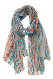 Spun Scarves Sarong Spring Festival / Teal Spring Festival Boho Print Scarf Wrap Sarong