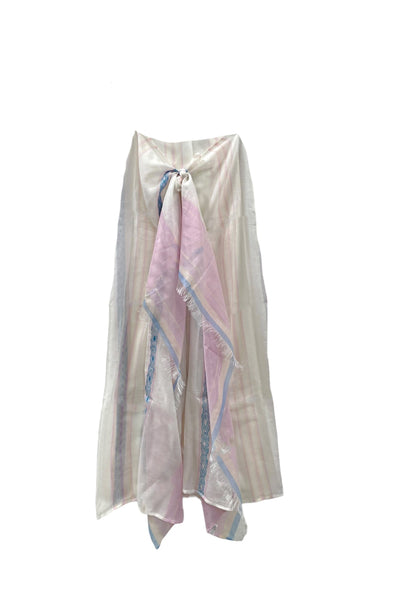 Spun Scarves Sarong Spring Linens-White Spring Linens Woven Stripe Jacquard Sarong Wrap Scarf