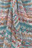Spring Festival Teal Print Fringe Kaftan Braided Trim Coverup