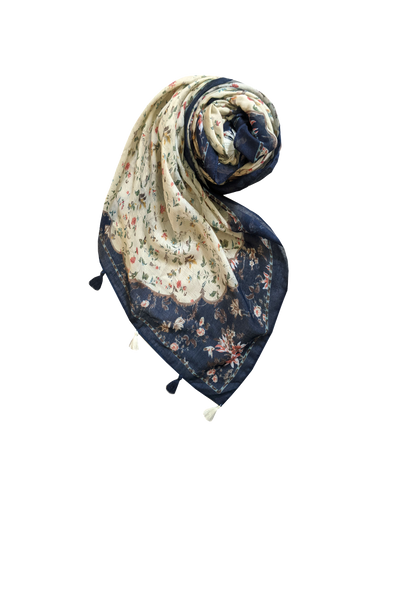 Through the Valleys Black, Ivory and Mini Flowers Sheer Print Scarf Wrap Sarong