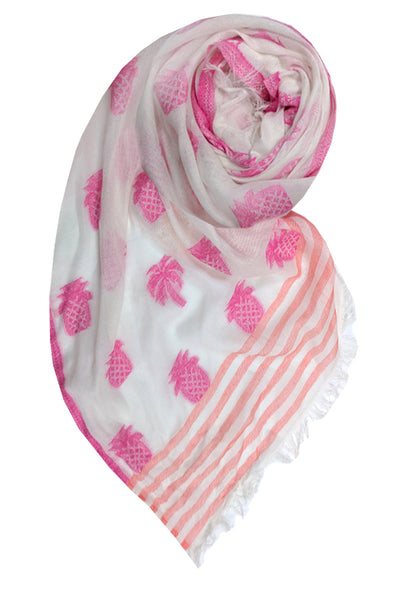 Spun Scarves Sarong Tropic Pineapple-Coral Tropic Pinepple Woven Jacquard Sarong Wrap Scarf