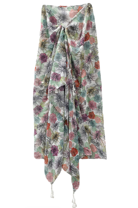 Night Flowers Print Scarf, Wrap and Sarong in Navy