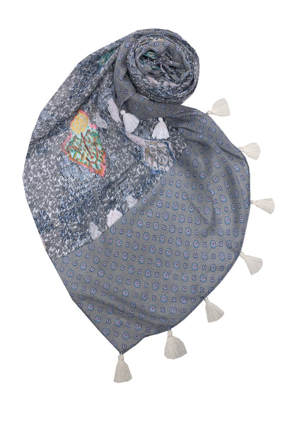 Spun Scarves Sarong Veil of Time / Grey Veil of Time Print Scarf Wrap Sarong
