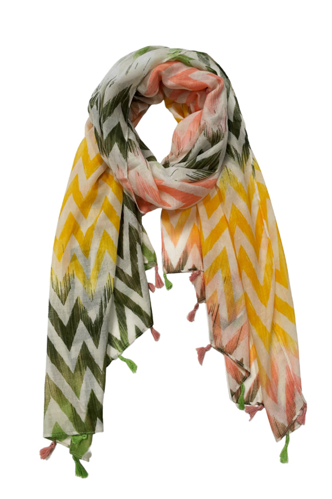 Spun Scarves Sarong Zig Zags / Green Zig Zags Print Scarf Wrap Sarong