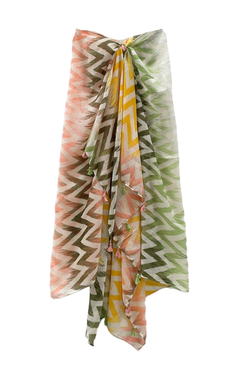 Spun Scarves Sarong Zig Zags / Green Zig Zags Print Scarf Wrap Sarong