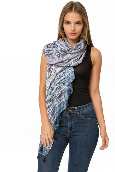 Spun Scarves Scarf Antique Haven / Navy Antique Haven Print Scarf Wrap