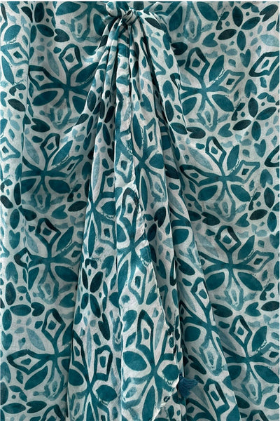 Spun Scarves Scarf Blue Tiles / Teal Blue Tiles Print Scarf Wrap