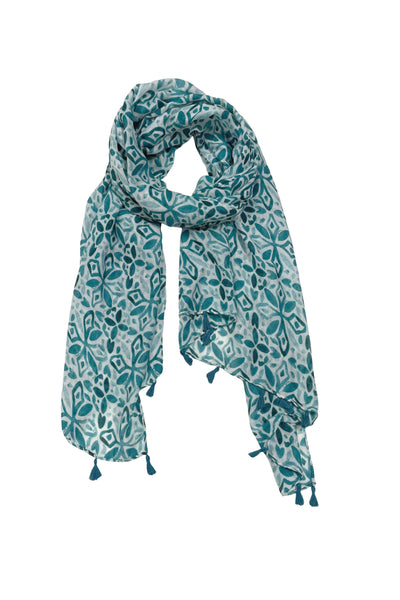 Spun Scarves Scarf Blue Tiles / Teal Blue Tiles Print Scarf Wrap