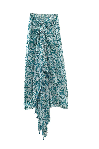 Spun Scarves Scarf Blue Tiles / Teal Blue Tiles Print Scarf Wrap