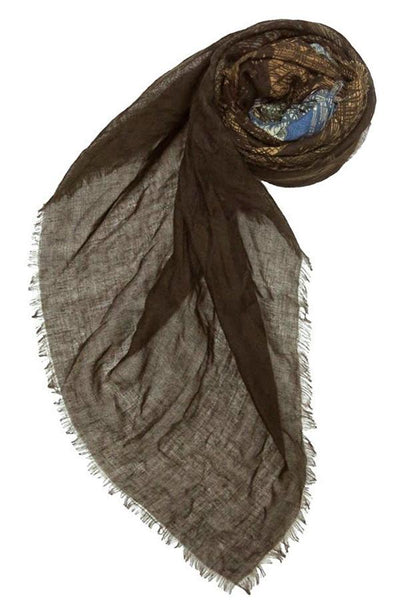 Spun Scarves Scarf Digital Trees Printed Scarf / Brown/Blue Digital Trees Printed Scarf Wrap in Brown/Blue