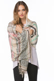 Spun Scarves Scarf Embroidery Pastel Scarf in Ivory Hand Loomed Stripe Woven Pattern Pastel Scarf