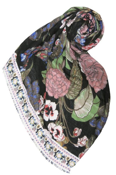 Spun Scarves Scarf Enchanting Blooms / Black Enchanting Blooms Coverup Sarong Wrap Scarf