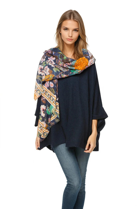 Digital Trees Printed Scarf Wrap in Brown/Blue