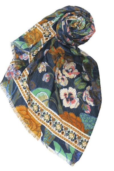 Spun Scarves Scarf Enchanting Blooms / Navy Enchanting Blooms Coverup Sarong Wrap Scarf