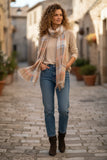 spun-scarves-scarf-fFireside Plaid Checks Raw Edge Print Scarf Wrap tan