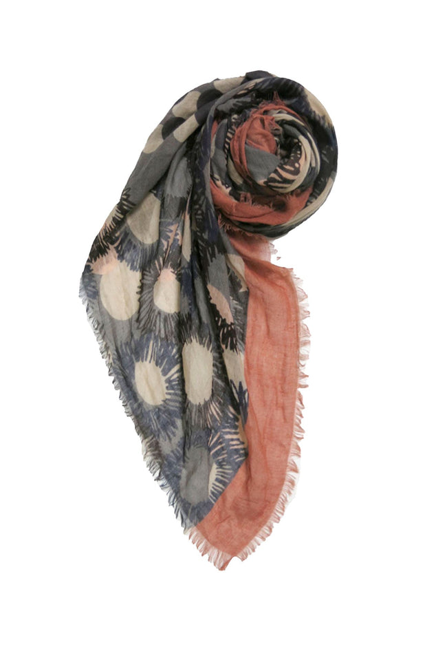 Spun Scarves Scarf Flower & Dots Sheer Print Scarf Wrap