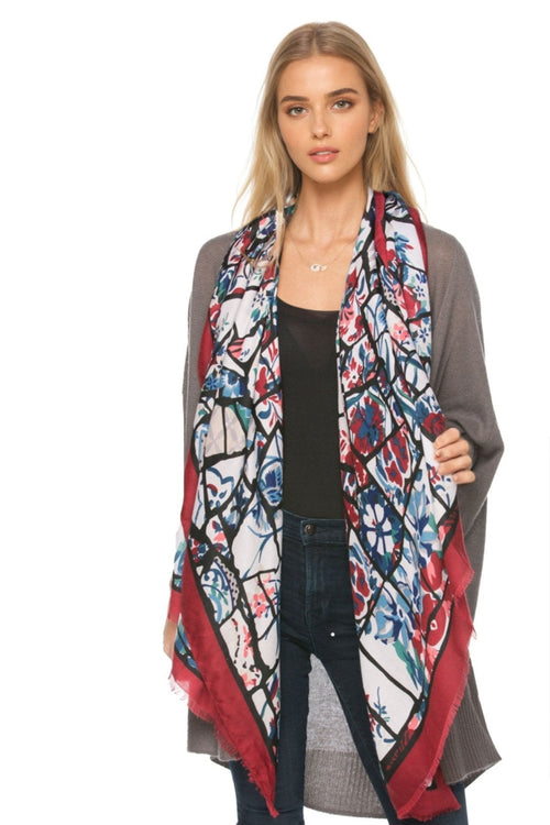 Spun Scarves Scarf Glass Flower / Red Oversized Scarf Wrap in Glass Flower Print