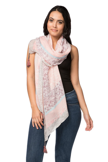 Embroidered Pastel Scarf Wrap  in Sky Blue