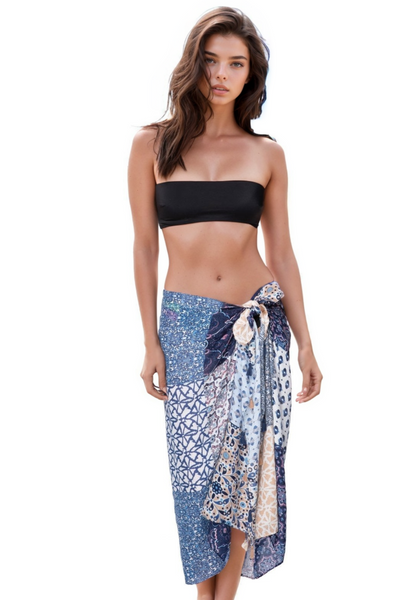 Spun Scarves Scarf Marisa Patches / Blue Marisa Patches Sarong Coverup  Wrap