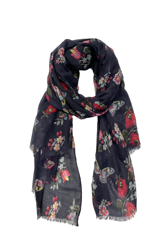 Spun Scarves Scarf Night Flowers / Navy Night Flowers Print Scarf, Wrap and Sarong in Navy