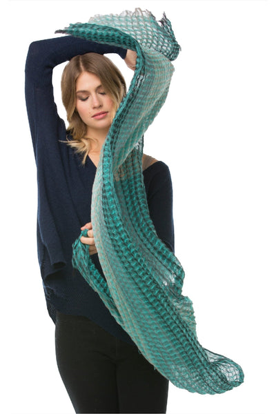 Spun Scarves Scarf Ombre Waffle Weave / Blue Ombre Waffle Weave Hand Loomed Wrap Scarf