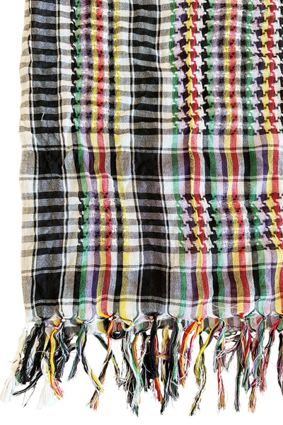 Spun Scarves Scarf Plaid Dreams / Blk-White Picnic Plaid Fringe Square Unisex Cotton Scarf