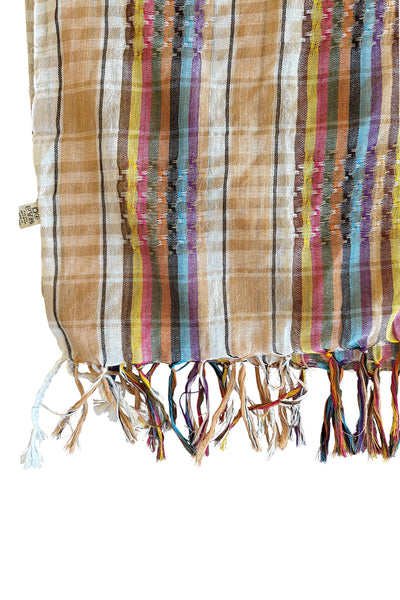 Spun Scarves Scarf Plaid Dreams / Nat-Wht Picnic Plaid Fringe Square Unisex Cotton Scarf