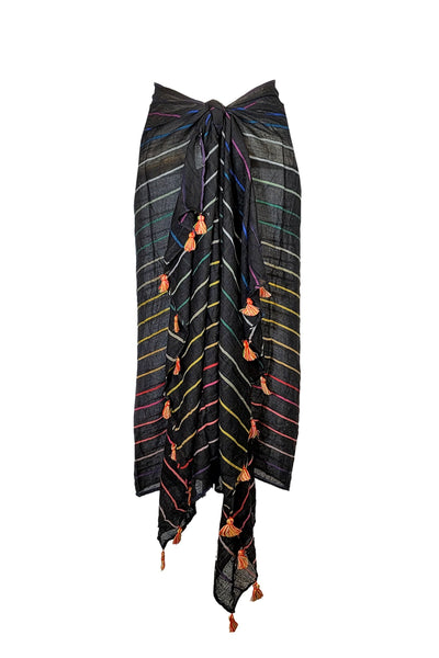 Spun Scarves Scarf Rainbow Magic / Black Rainbow Magic Black Multi Color Stripe Scarf Wrap Sarong