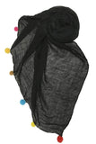 Spun Scarves Scarf Rainbow PomPom / Black Rainbow Pom Pom Sheer Wrap Scarf