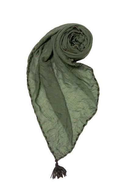Spun Scarves Scarf Stitch & Pom / Olive Stitch & Pom Scarf Wrap