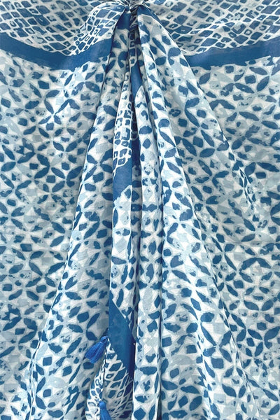 Spun Scarves Scarf Sumatra Stamp / Blue Sumatra Stamp Print Scarf Wrap